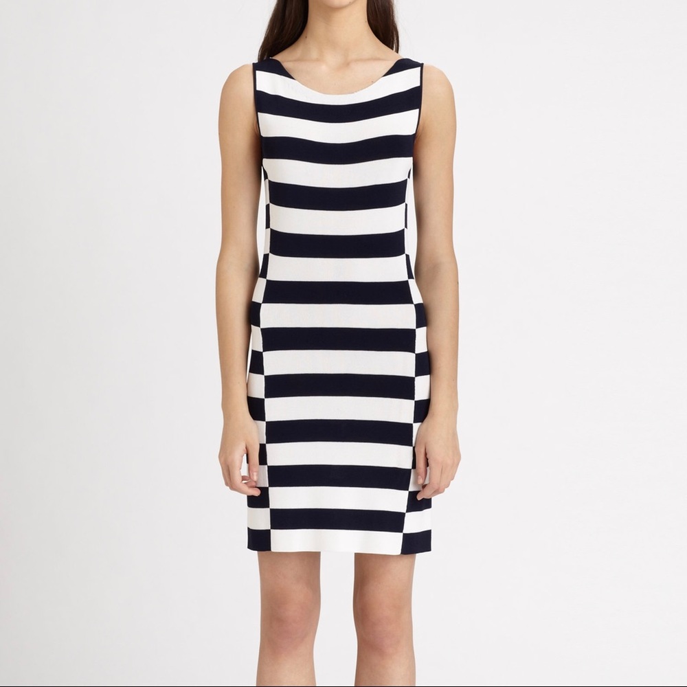 Theory Womens Lasina Striped Sleeveless Bodycon Dress Blue White Knit size XS